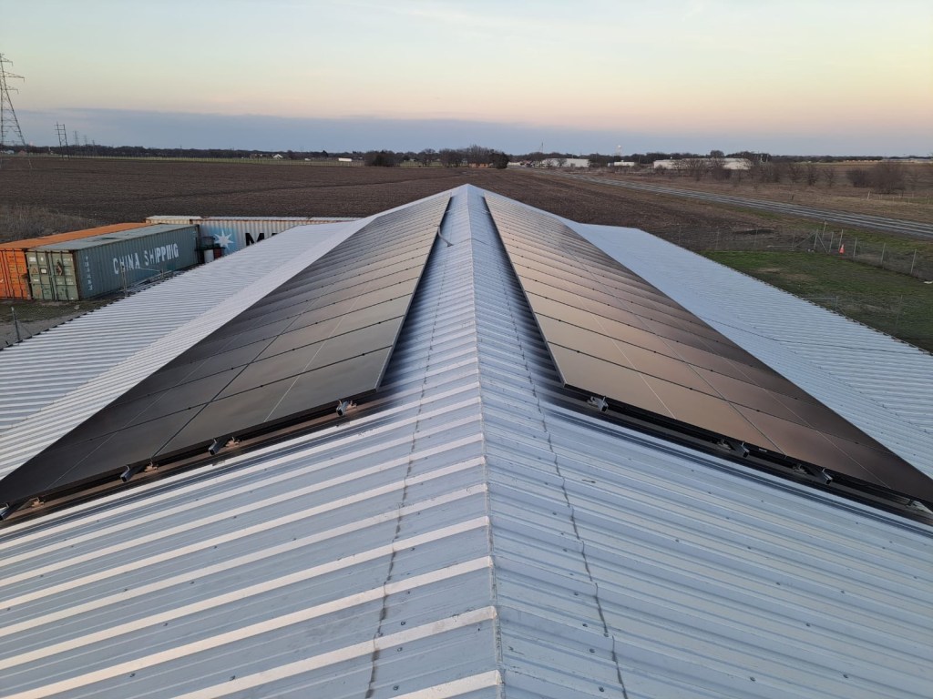 Solar panels on metal roof